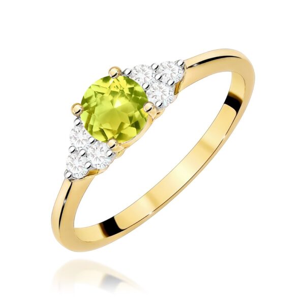Pierścionek z rodolitem 0,60 ct i brylantami, żółte złoto 585