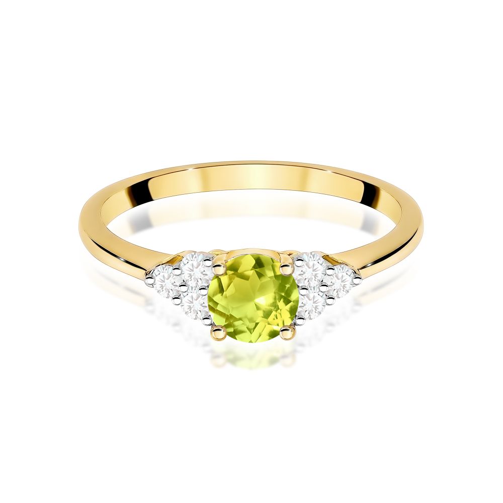 Pierścionek z rodolitem 0,60 ct i brylantami, żółte złoto 585