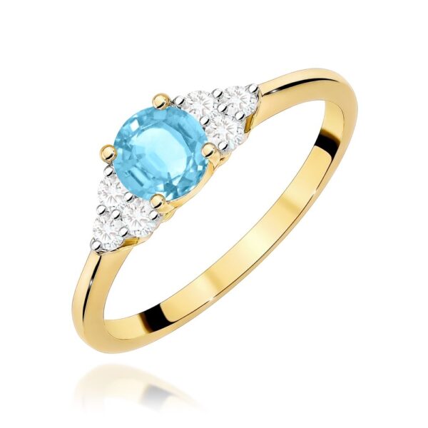 Pierścionek z topazem Swiss Blue 0,50 ct i brylantami, żółte złoto 585