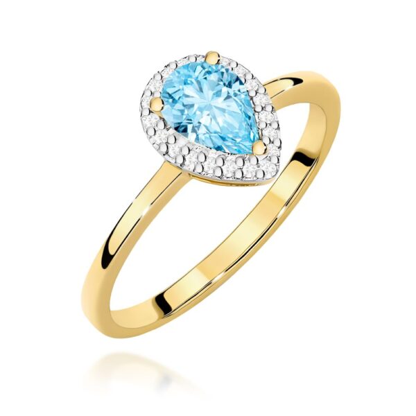 Pierścionek z topazem Swiss Blue 0,90 ct i brylantami, żółte złoto 585