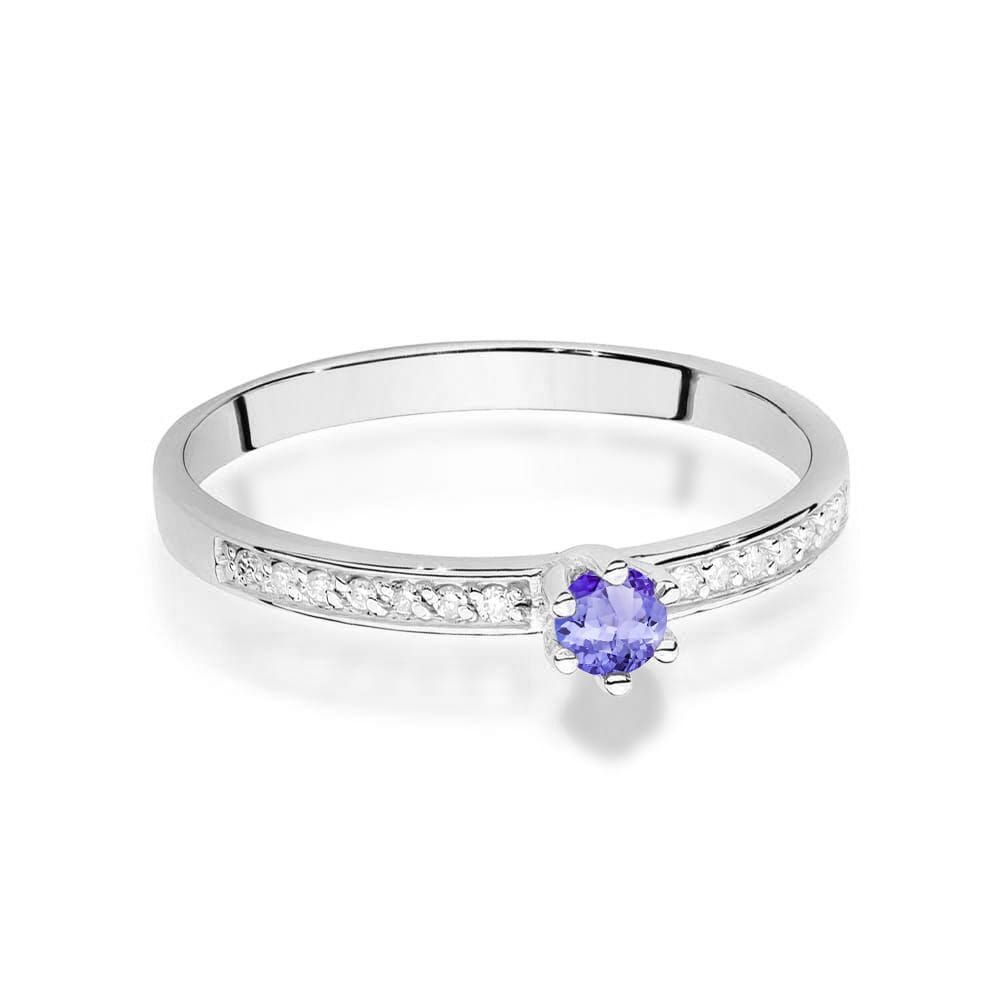 Pierścionek z tanzanitem 0,15 ct i brylantami, białe złoto 585