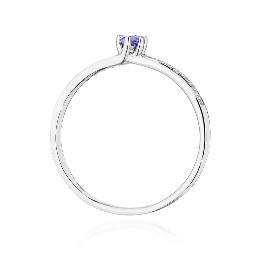 Pierścionek z tanzanitem 0,15 ct i brylantami, białe złoto 585