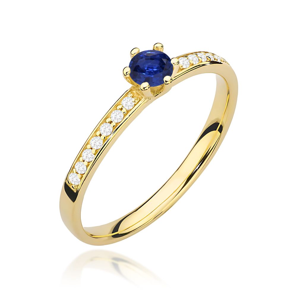 Pierścionek ze szafirem 0,15 ct i brylantami, żółte złoto 585
