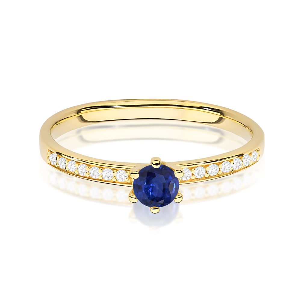Pierścionek ze szafirem 0,15 ct i brylantami, żółte złoto 585