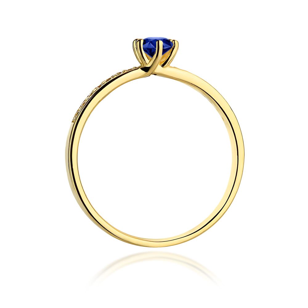 Pierścionek ze szafirem 0,15 ct i brylantami, żółte złoto 585