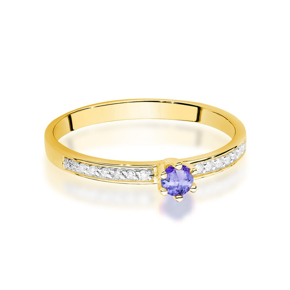 Pierścionek z tanzanitem 0,15 ct i brylantami, żółte złoto 585