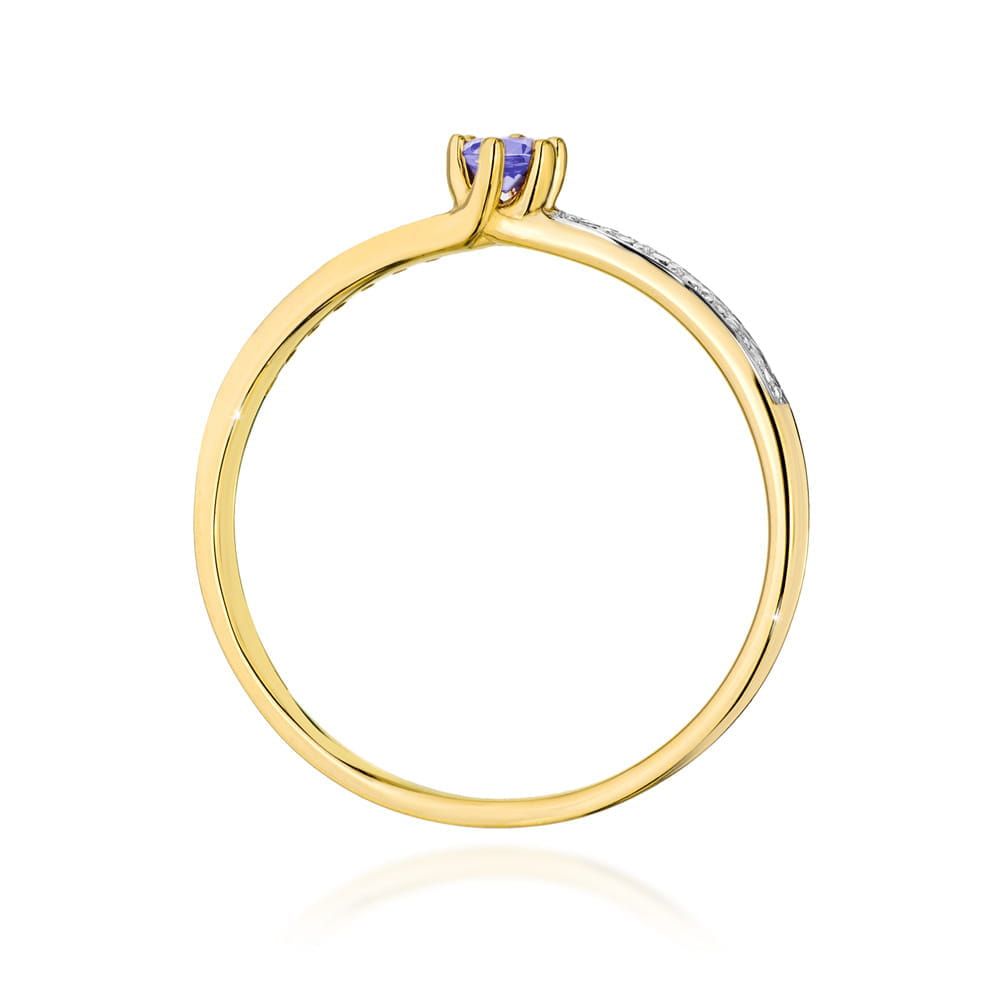 Pierścionek z tanzanitem 0,15 ct i brylantami, żółte złoto 585
