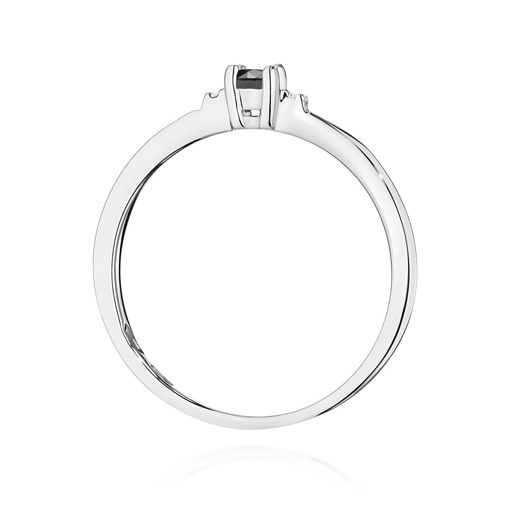 Pierścionek z czarnym diamentem 0,12 ct i brylantami, białe złoto 585