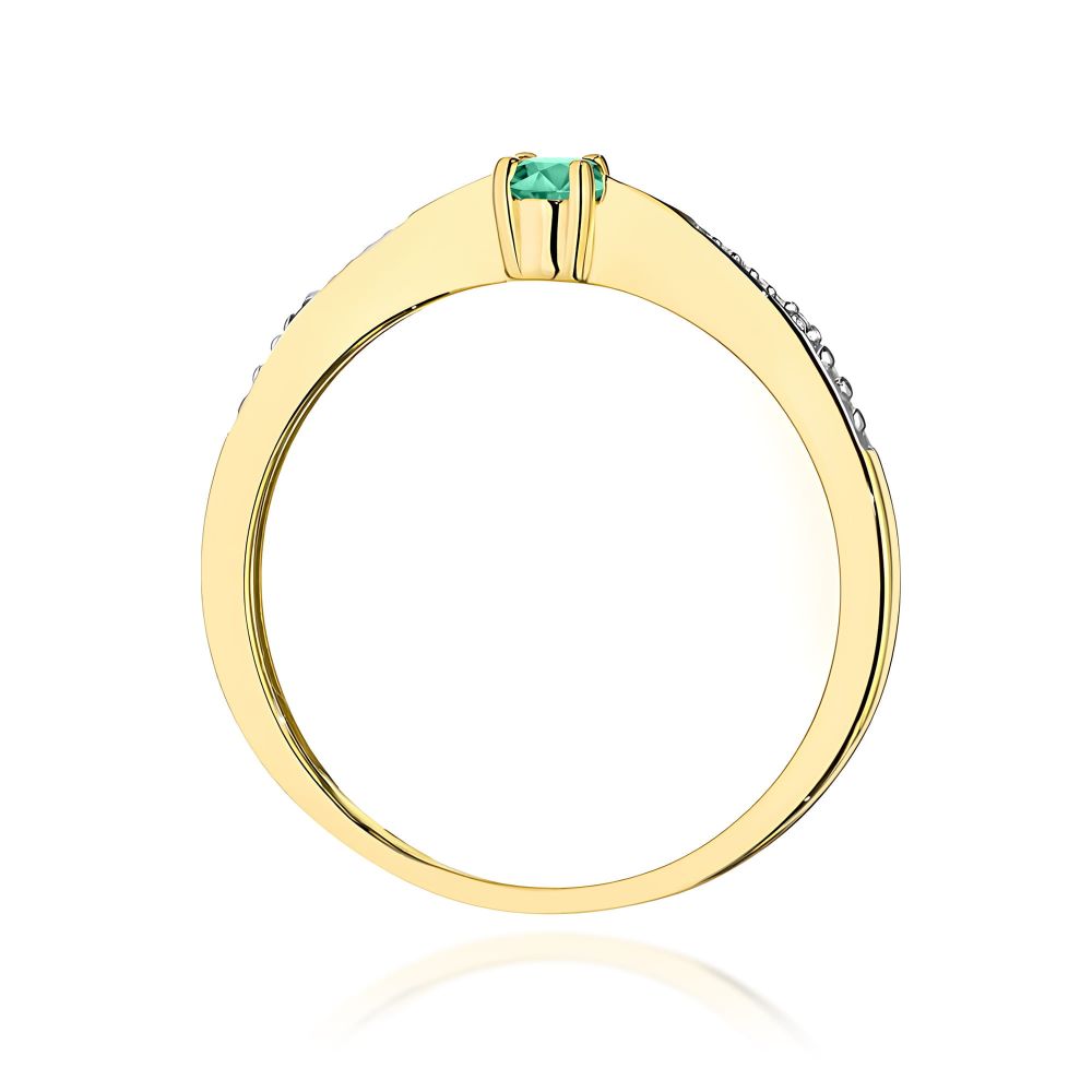 Pierścionek ze szmaragdem 0,15 ct i brylantami, żółte złoto 585