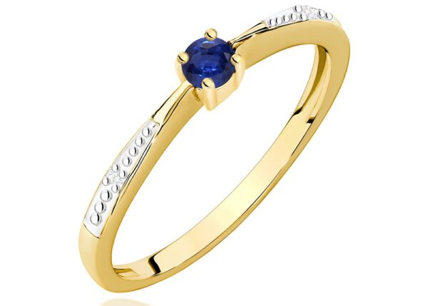 Pierścionek ze szafirem 0,15 ct i brylantami, żółte złoto 585