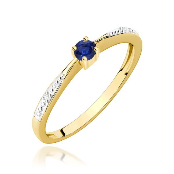Pierścionek ze szafirem 0,15 ct i brylantami, żółte złoto 585