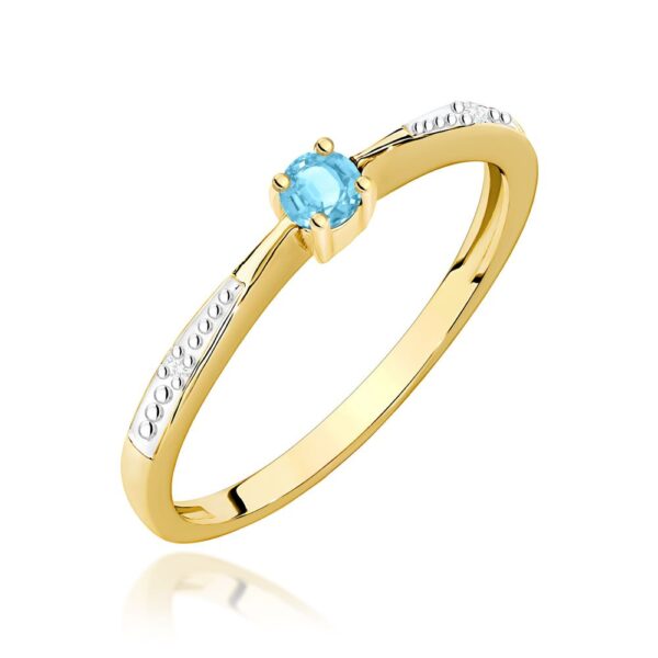 Pierścionek z topazem Swiss Blue 0,15 ct i brylantami, żółte złoto 585