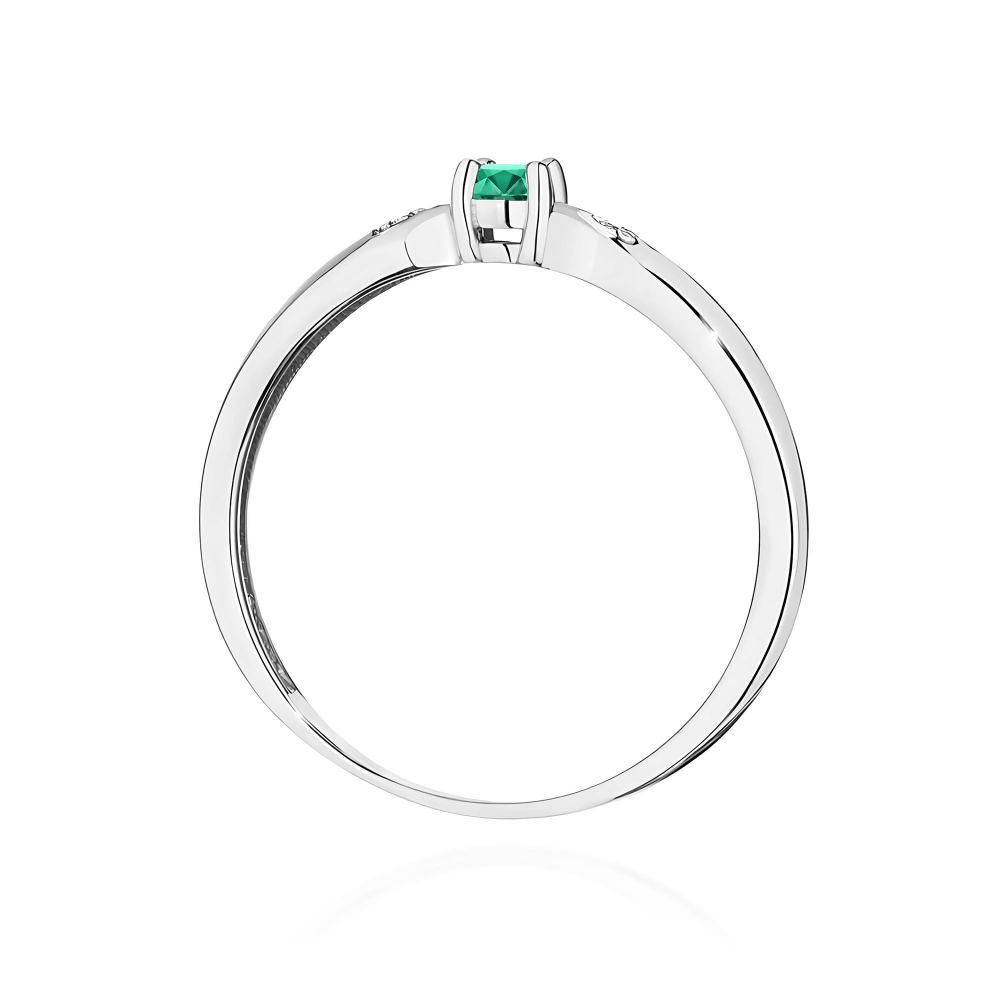 Pierścionek ze szmaragdem 0,15 ct i brylantami, białe złoto 585