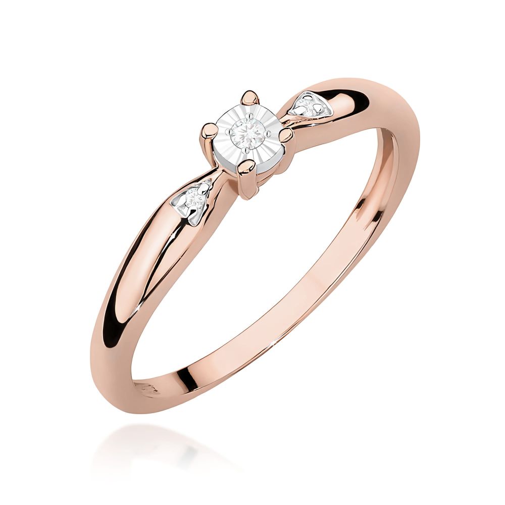 Pierścionek z brylantami 0,03 ct, różowe złoto 585