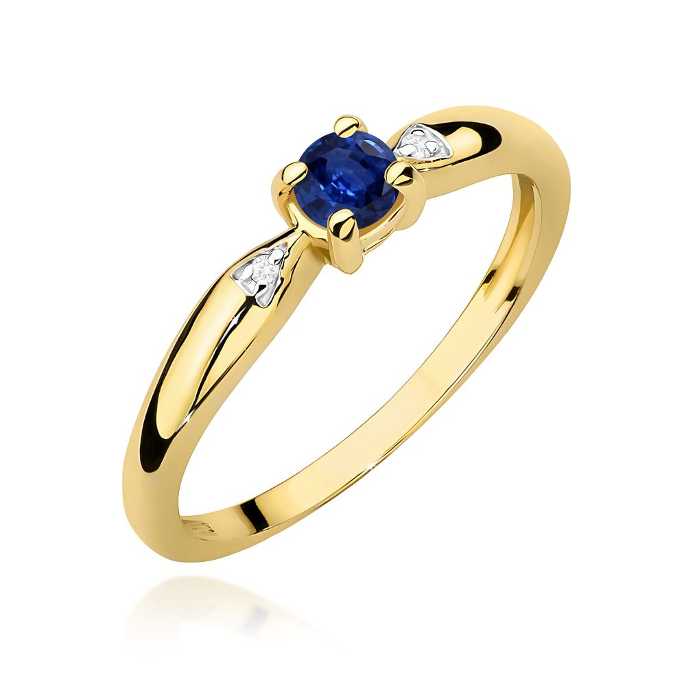 Pierścionek ze szafirem 0,15 ct i brylantami, żółte złoto 585