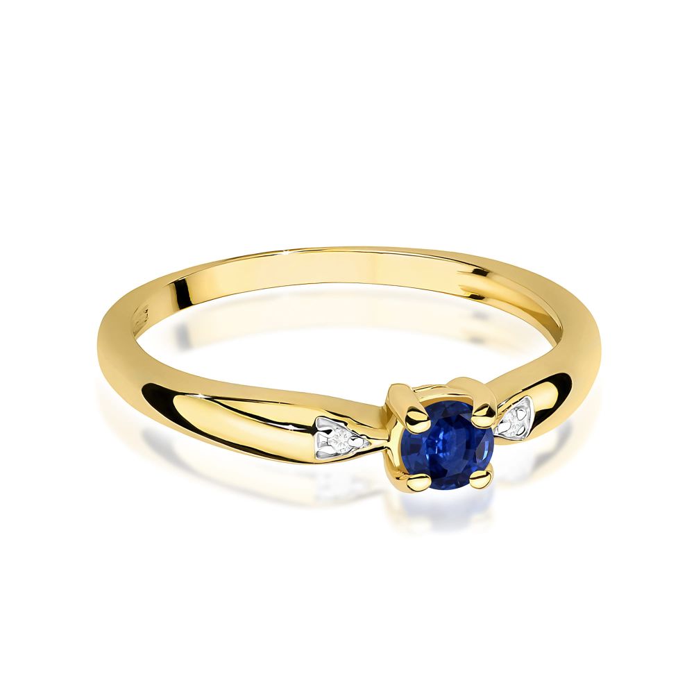Pierścionek ze szafirem 0,15 ct i brylantami, żółte złoto 585
