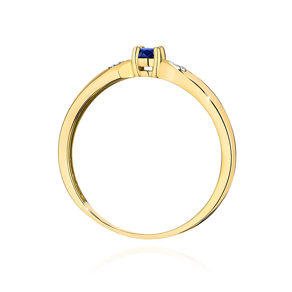 Pierścionek ze szafirem 0,15 ct i brylantami, żółte złoto 585