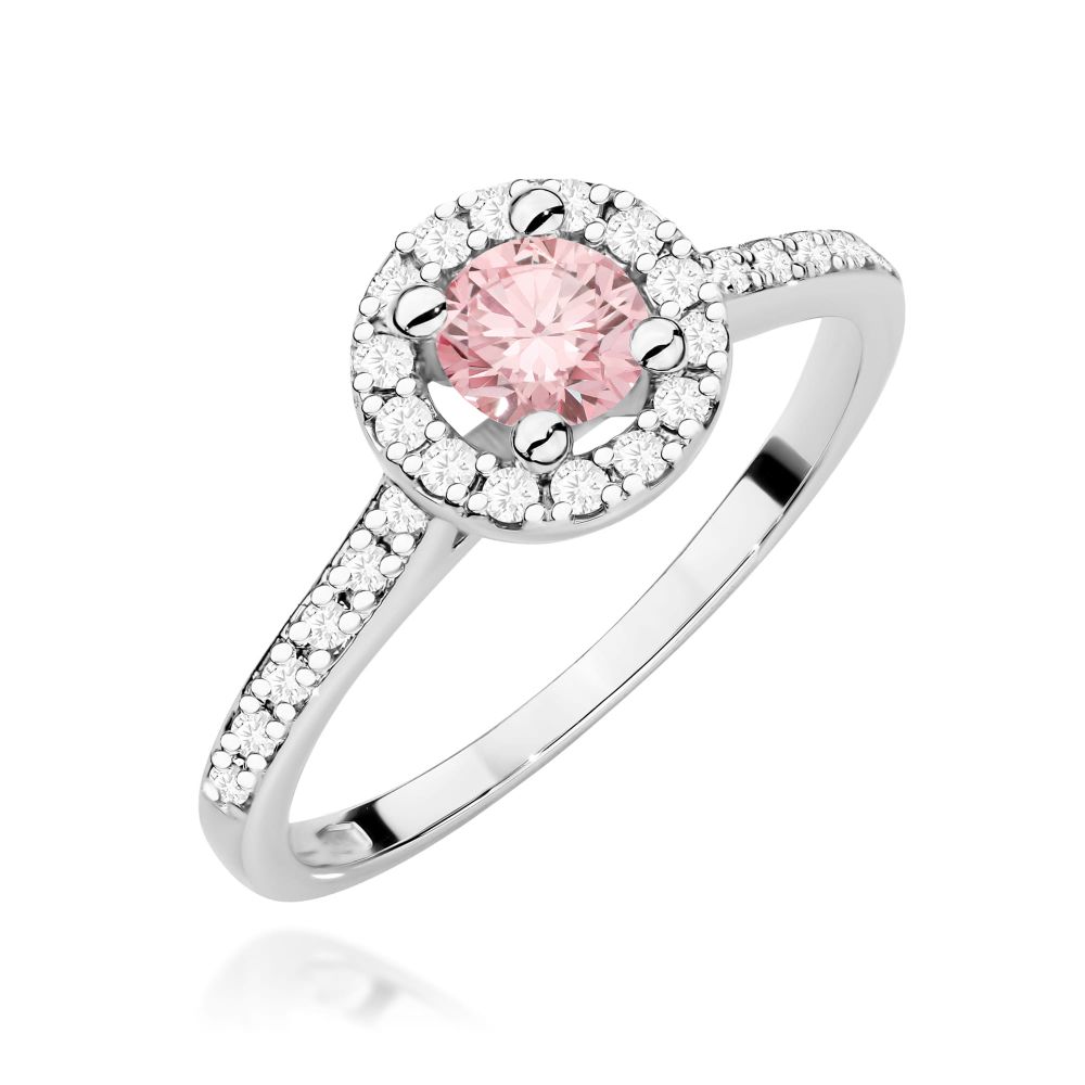 Pierścionek z różowym diamentem laboratoryjnym 0,72 ct, białe złoto 585