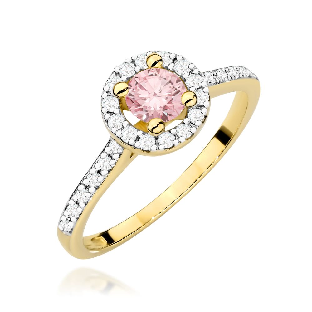 Pierścionek z różowym diamentem laboratoryjnym 0,72 ct, żółte złoto 585