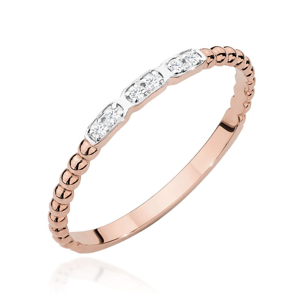 Pierścionek z brylantami 0,03 ct, różowe złoto 585