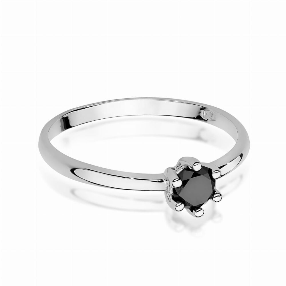 Pierścionek z czarnym diamentem 0,30 ct, białe złoto 585