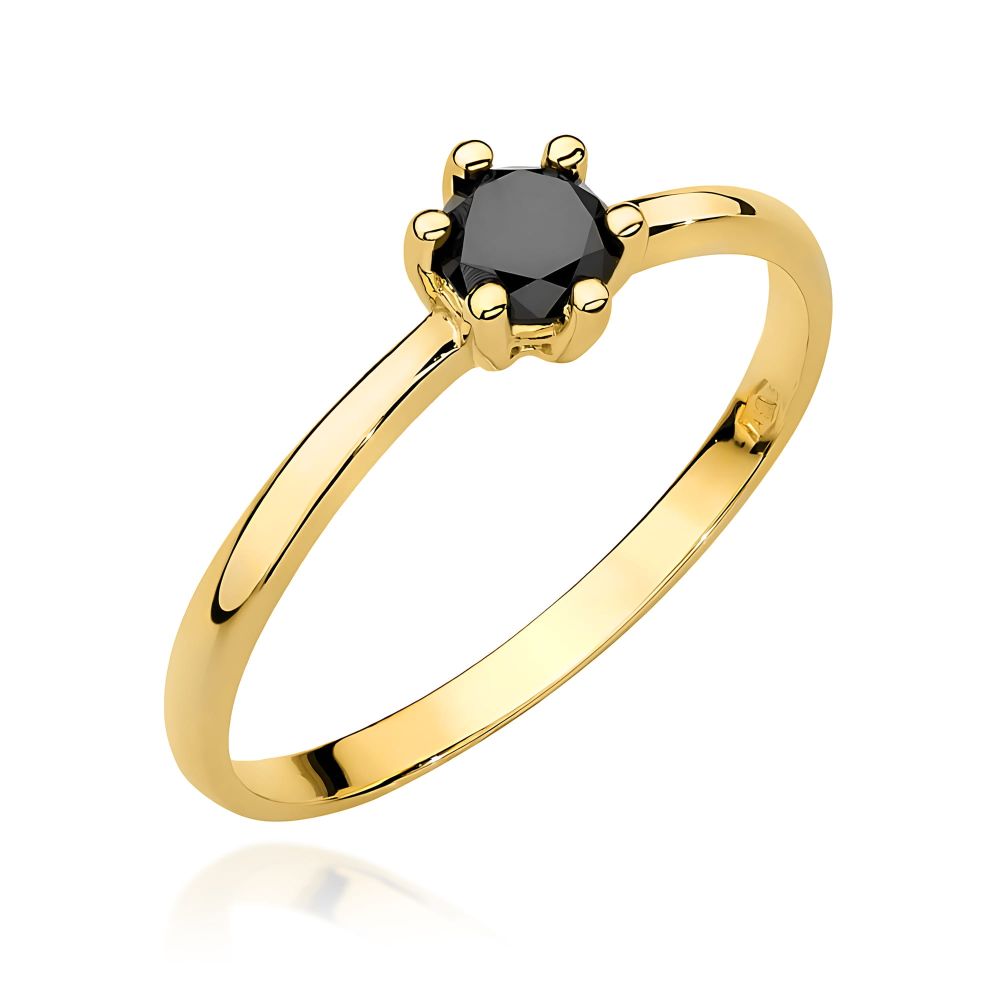 Pierścionek z czarnym diamentem 0,30 ct, żółte złoto 585