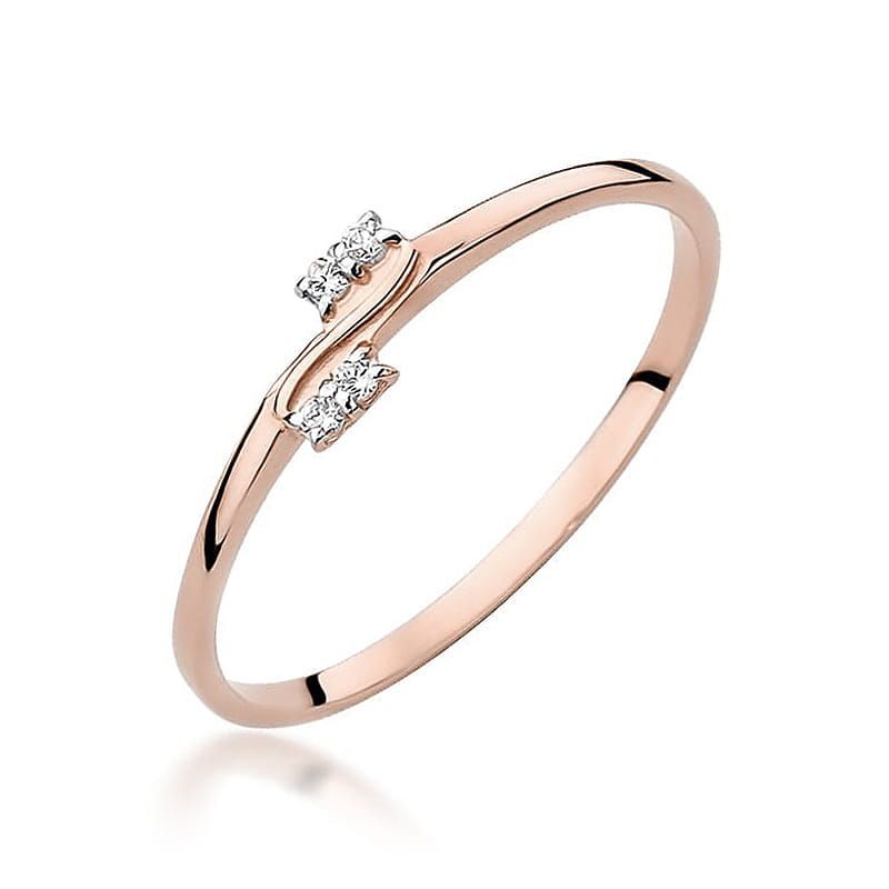 Pierścionek z brylantami 0,03 ct, różowe złoto 585
