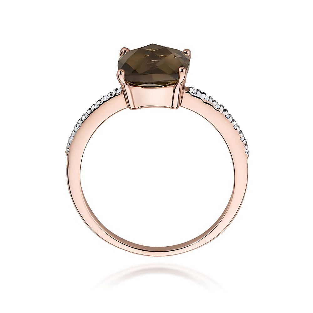 Pierścionek z kwarcem dymnym 2,00 ct i brylantami, różowe złoto 585