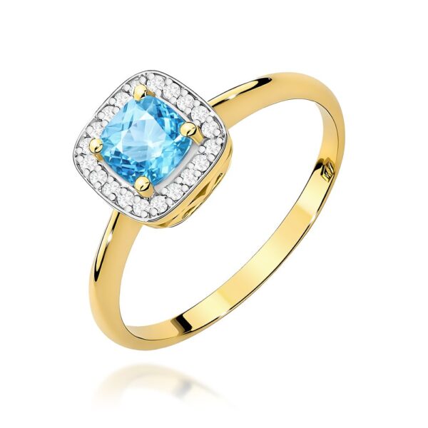 Pierścionek z topazem Swiss Blue 0,70 ct i brylantami, żółte złoto 585