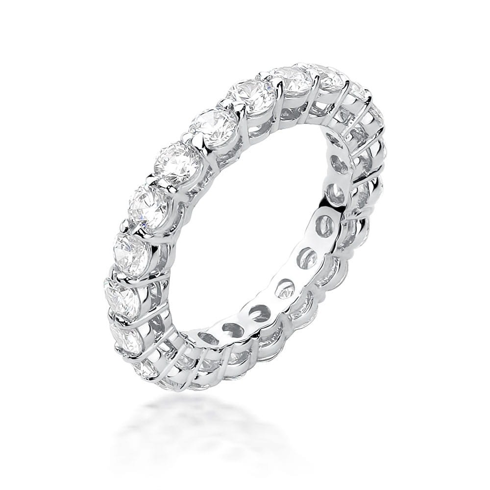 Pierścionek eternity z diamentami laboratoryjnymi, białe złoto 585