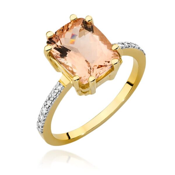 Pierścionek z morganitem 2,80 ct i brylantami, żółte złoto 585