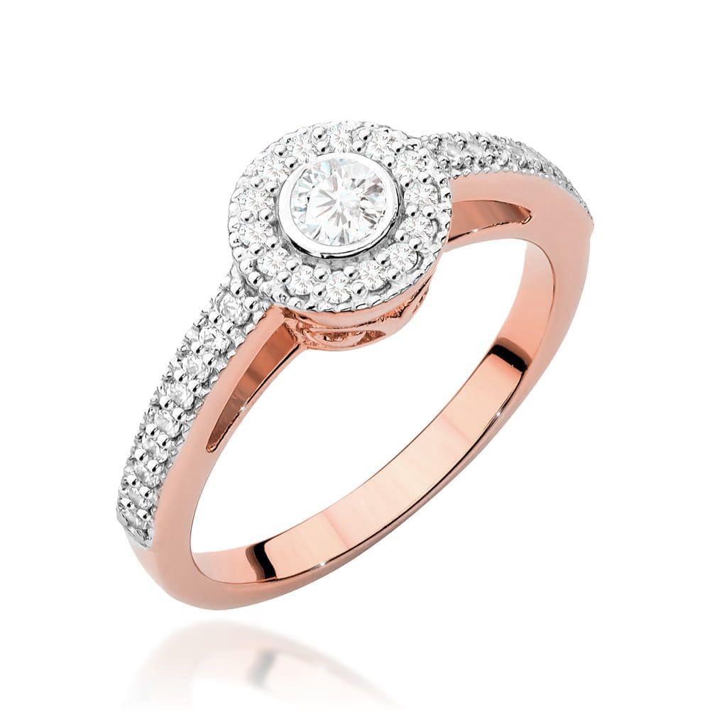 Pierścionek z brylantami 0,38 ct, różowe złoto 585
