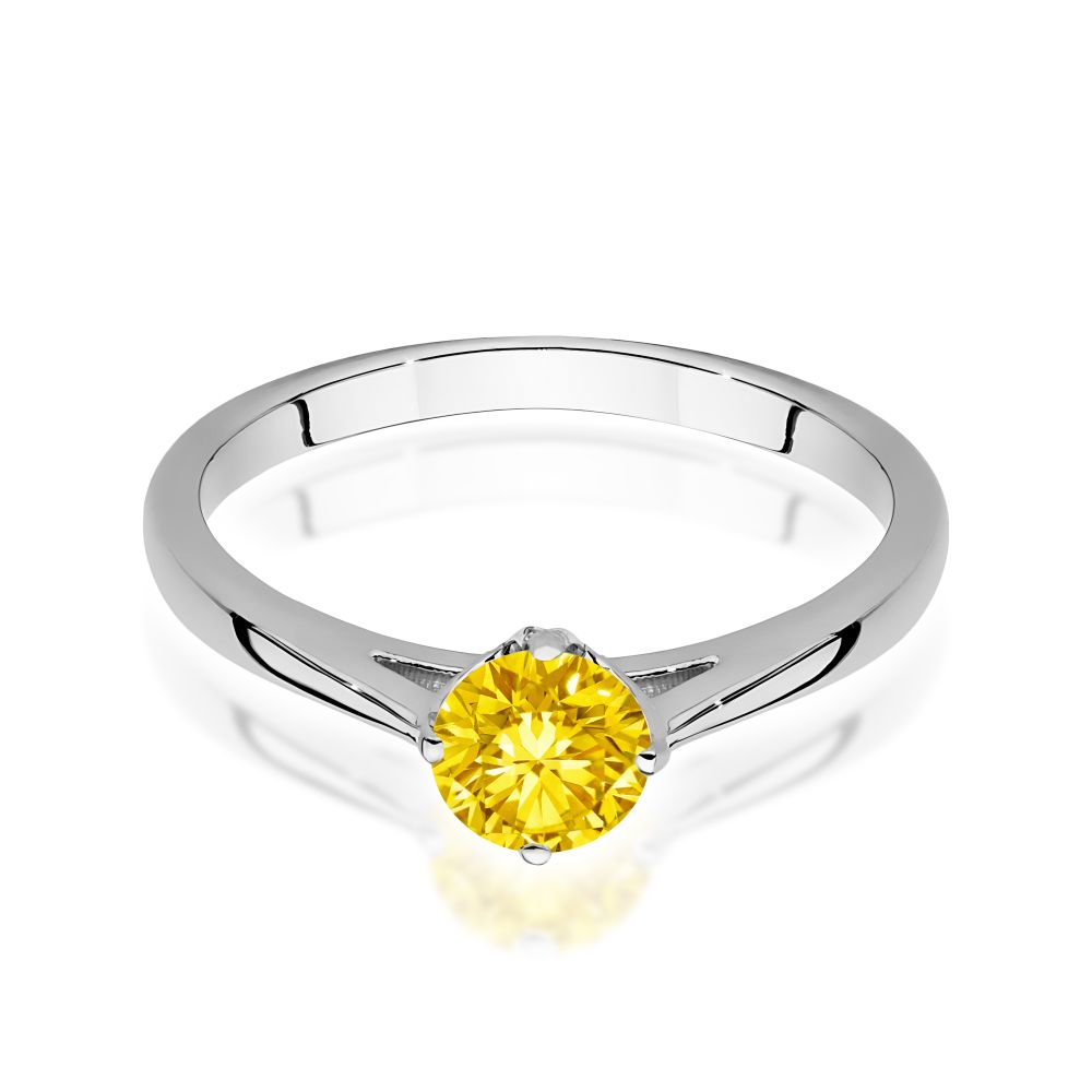 Pierścionek z żółtym diamentem laboratoryjnym 0,50 ct, białe złoto 585