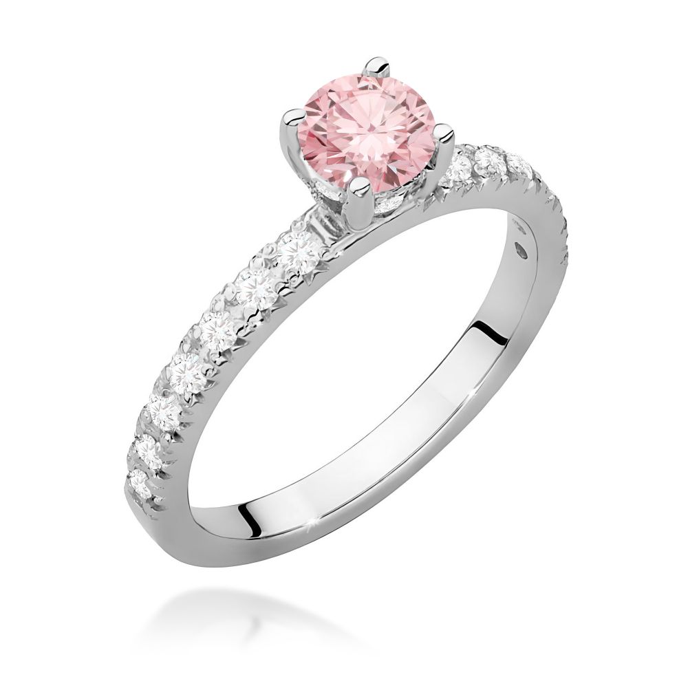 Pierścionek z różowym diamentem laboratoryjnym 0,74 ct, białe złoto 585