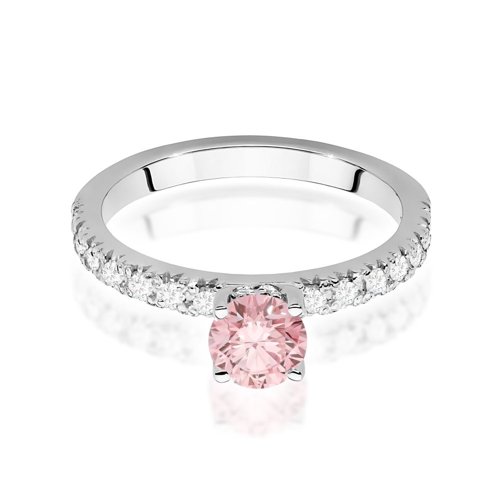 Pierścionek z różowym diamentem laboratoryjnym 0,74 ct, białe złoto 585