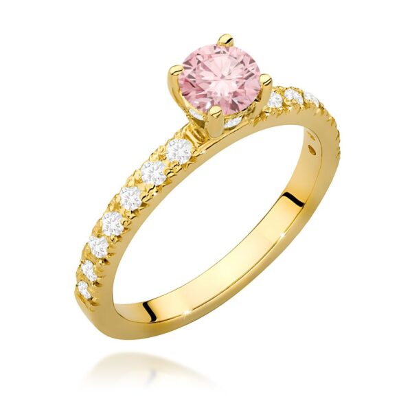 Pierścionek z różowym diamentem laboratoryjnym 0,74 ct, żółte złoto 585