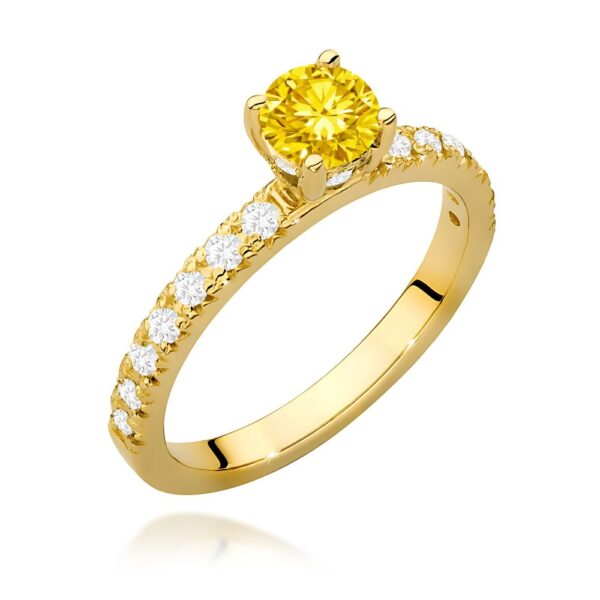 Pierścionek z żółtym diamentem laboratoryjnym 0,74 ct, żółte złoto 585