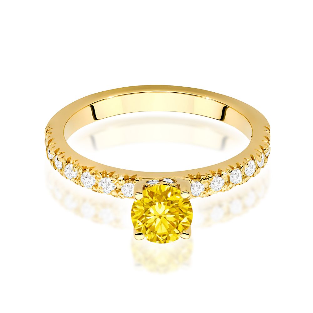 Pierścionek z żółtym diamentem laboratoryjnym 0,74 ct, żółte złoto 585