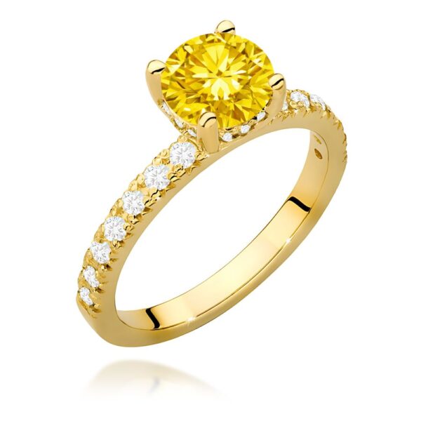 Pierścionek z żółtym diamentem laboratoryjnym 1,26 ct, żółte złoto 585