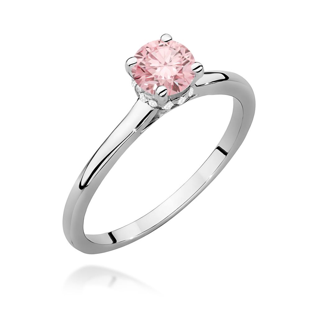 Pierścionek z różowym diamentem laboratoryjnym 0,56 ct, białe złoto 585