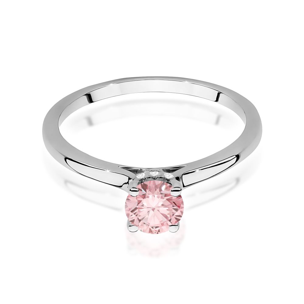 Pierścionek z różowym diamentem laboratoryjnym 0,56 ct, białe złoto 585