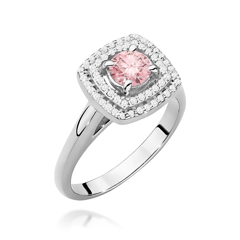 Pierścionek z różowym diamentem laboratoryjnym 0,78 ct, białe złoto 585