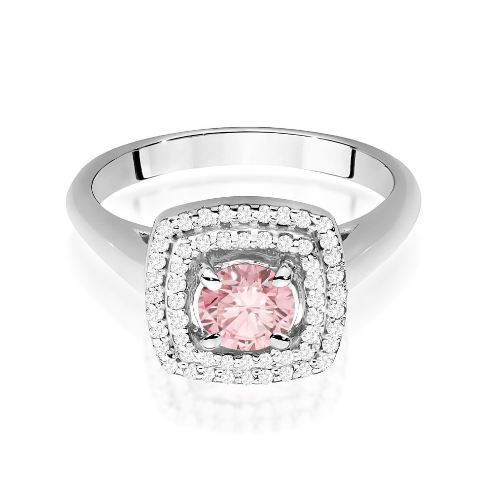 Pierścionek z różowym diamentem laboratoryjnym 0,78 ct, białe złoto 585
