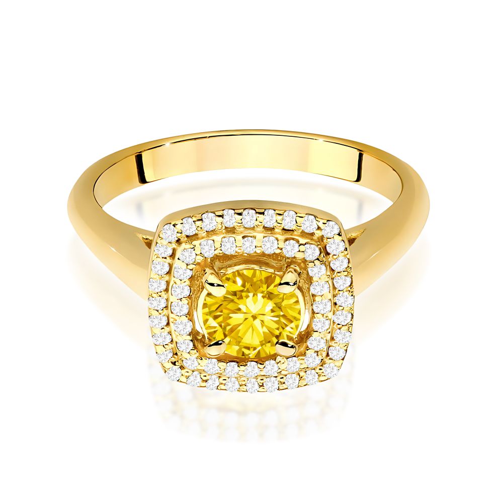 Pierścionek z żółtym diamentem laboratoryjnym 0,78 ct, żółte złoto 585