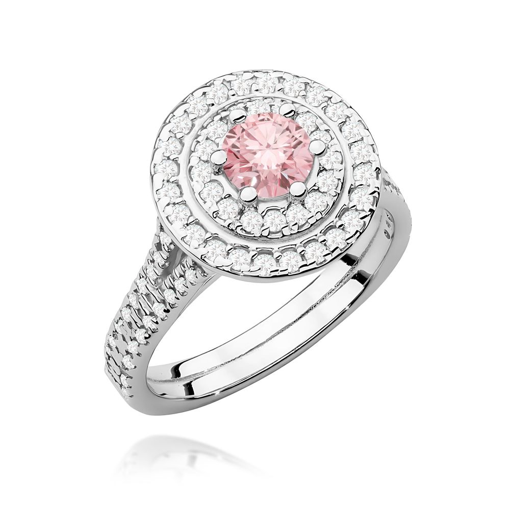 Pierścionek z różowym diamentem laboratoryjnym 1,11 ct, białe złoto 585