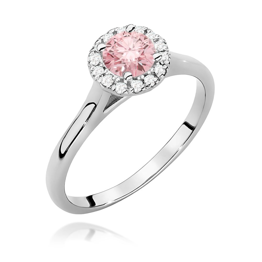 Pierścionek z różowym diamentem laboratoryjnym 0,62 ct, białe złoto 585