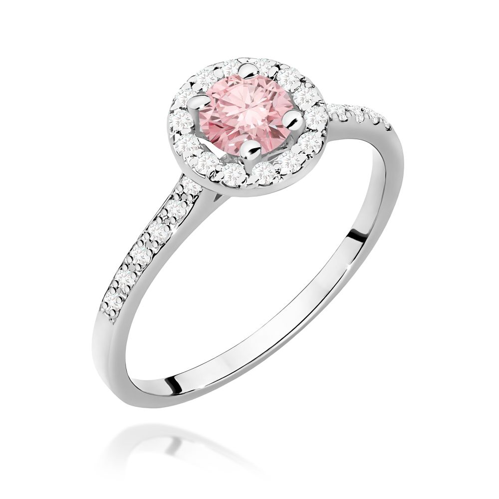 Pierścionek z różowym diamentem laboratoryjnym 0,74 ct, białe złoto 585