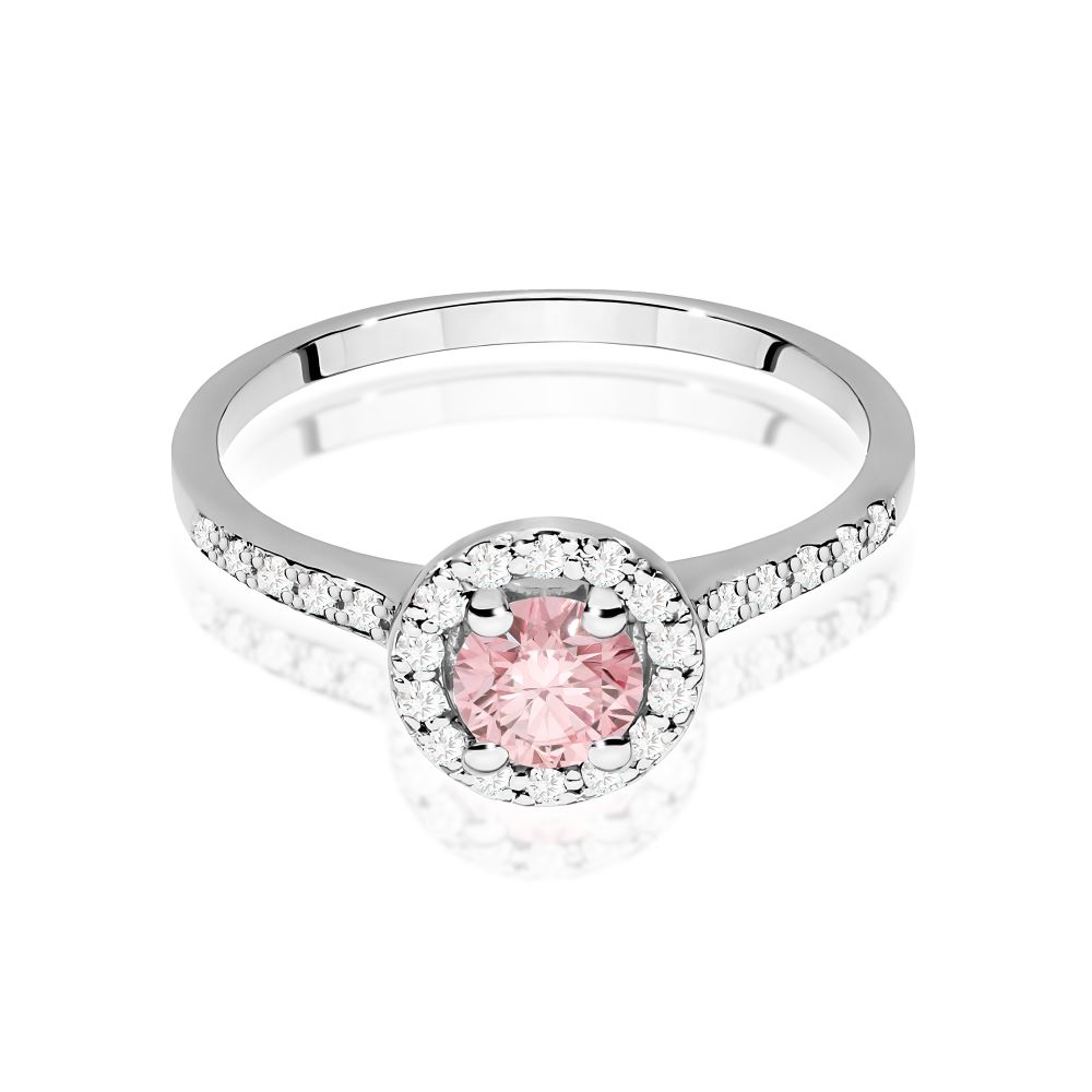 Pierścionek z różowym diamentem laboratoryjnym 0,74 ct, białe złoto 585
