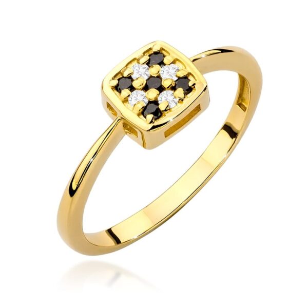 Pierścionek z czarnymi brylantami 0,13 ct, żółte złoto 585