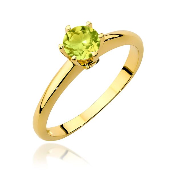 Pierścionek z oliwinem 0,60 ct i brylantami, żółte złoto 585